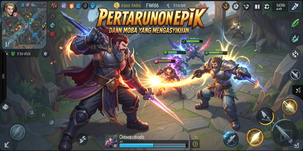 Tangkapan layar FW66 menampilkan pertarungan seru dalam arena MOBA.