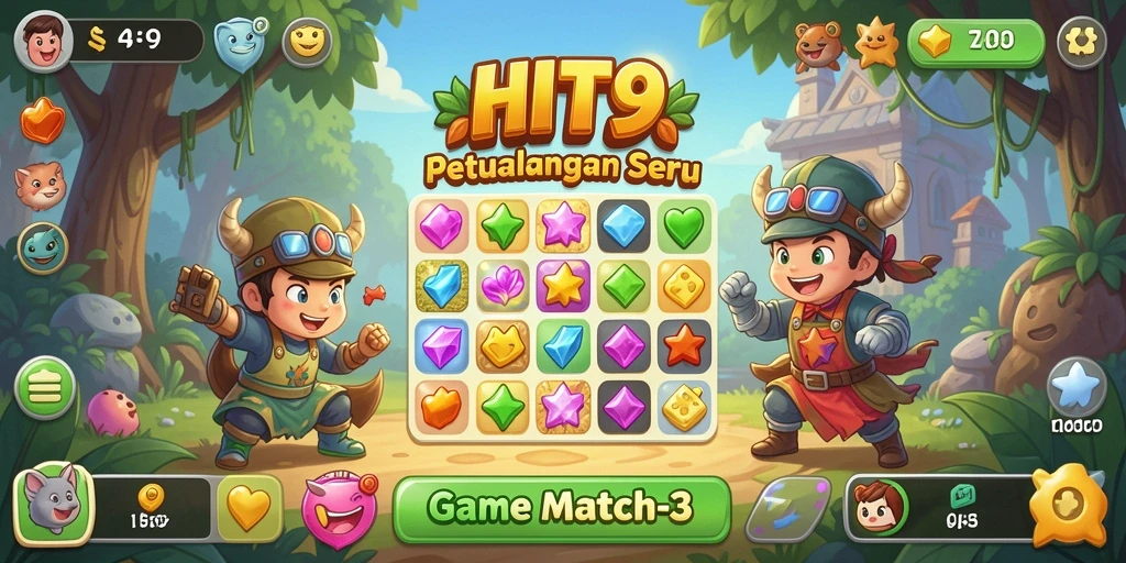 Screenshot gameplay HIT9 menampilkan keseruan mencocokkan permata.