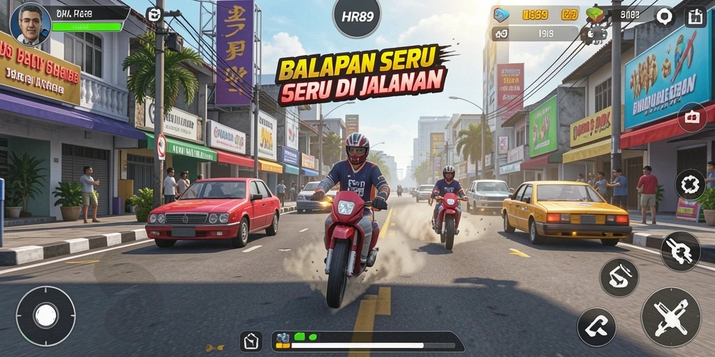 Gameplay HR89 yang mendebarkan dengan balapan di jalanan.