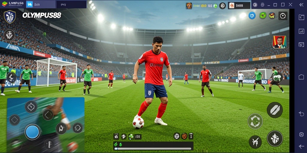Tampilan gameplay OLYMPUS88 dengan aksi seru di lapangan sepak bola.