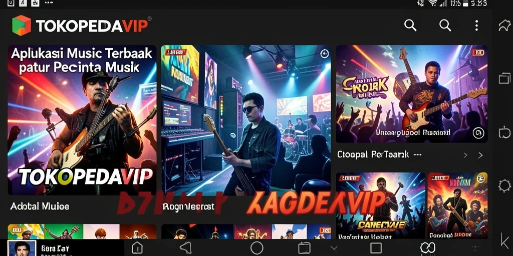 Tampilan antarmuka TOKOPEDIAVIP dengan koleksi lagu populer.